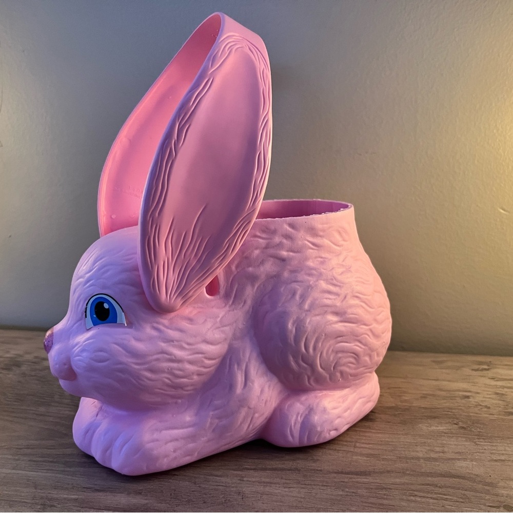 Vintage Empire Blow Mold Pink Plastic Bunny Basket from 1995